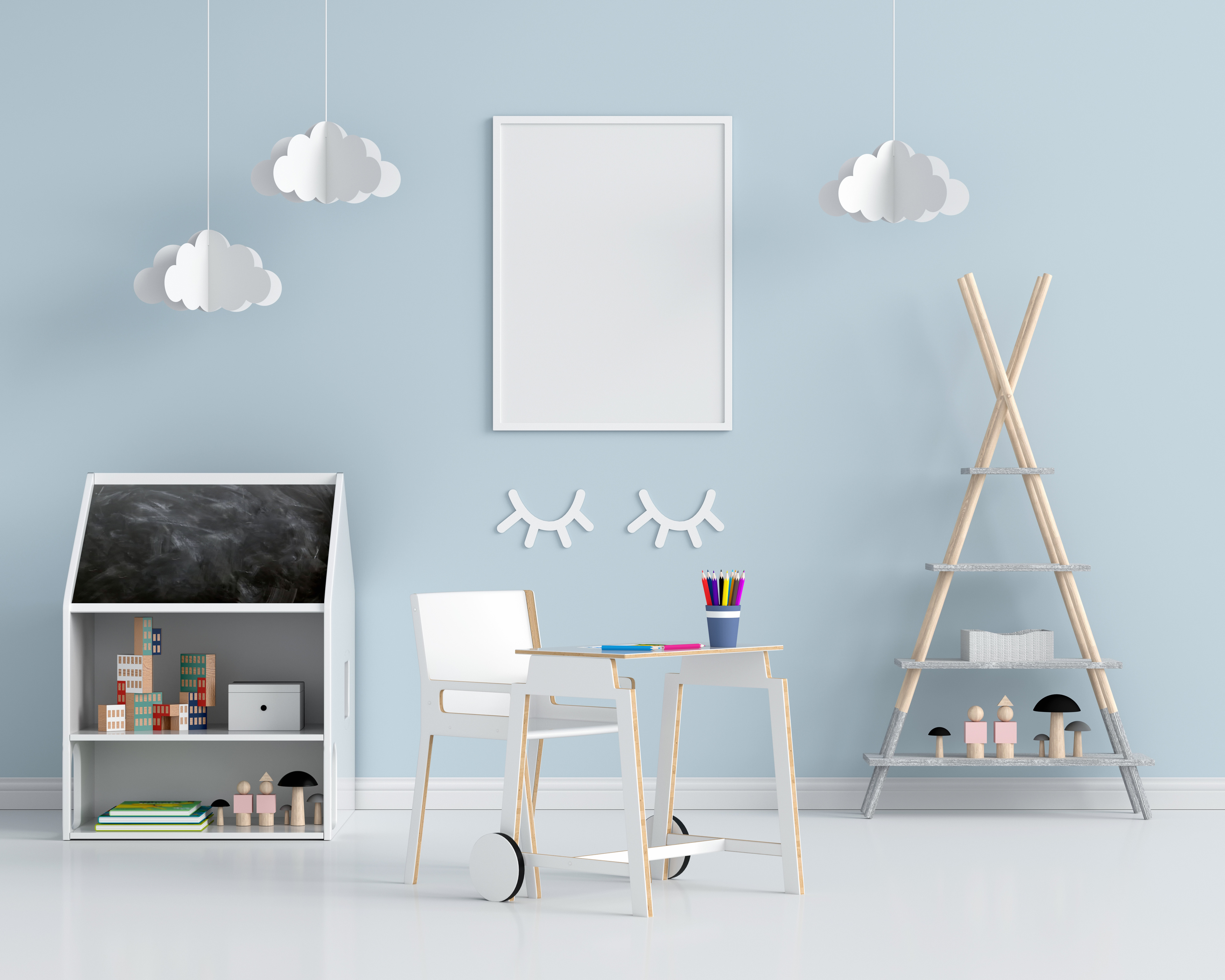 Contemporary Kids Playroom with Blank Frame Mockup